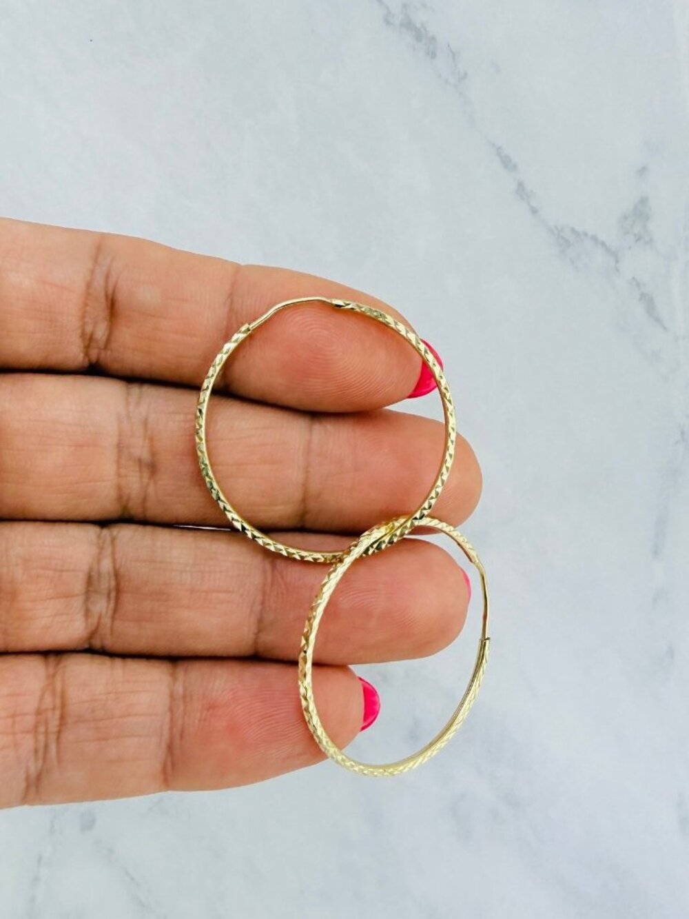 10K Gold Earrings Continuous hoop earrings - Diamond cut Endless hoop earrings